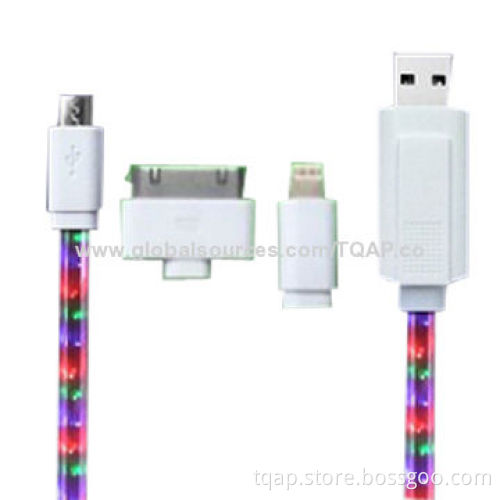 LED Flashlight (3 Fiber Wires) 8-pin to USB Data Sync Charger Cable, 1.0m Length